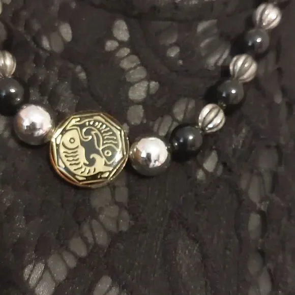 Feng Shui Yin Yang Koi Fish Wealth Charm Beaded Necklace - Picture 4 of 5